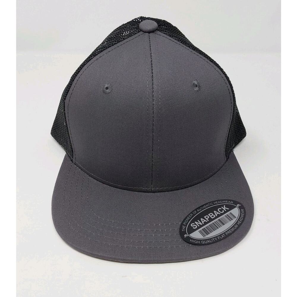 Blank Gray Black Mesh Snapback Trucker Hat Flat Bill Adjustable Cap